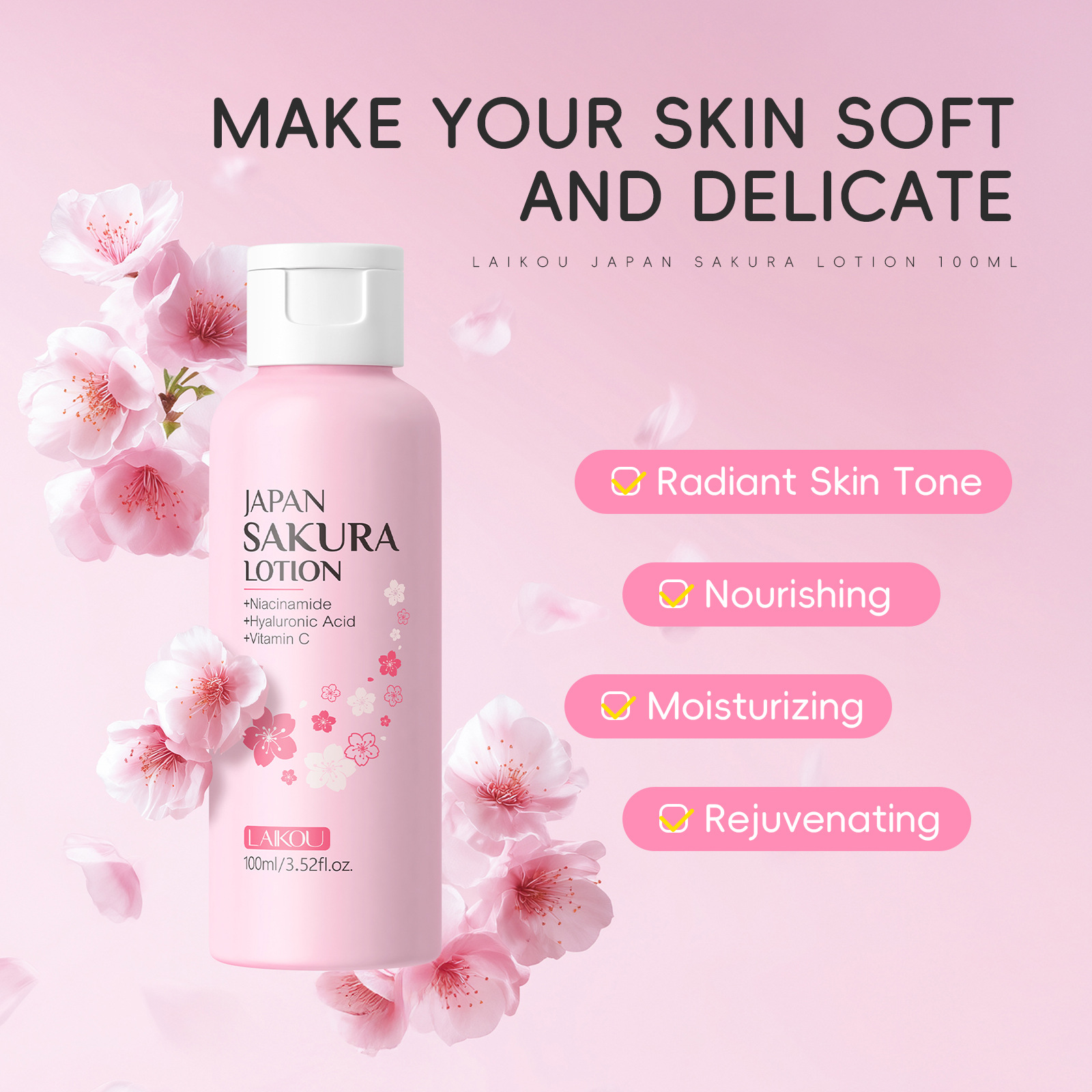 LAIKOU Sakura Lotion 100ml Nia - Niacinamide Pore Shrinking Essence ulasan dan harga